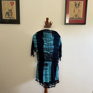 Aqua Blue and Black Tie-Dye Romper